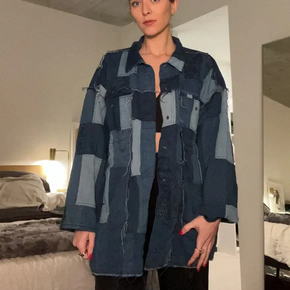 Monki Denim Patch Work Jacket M/L - Picture 8 of 13